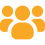 Three orange user icons on black background.