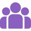 Three purple figures on black background.