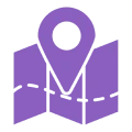 Purple map icon with location pin.