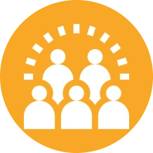 Icon of people figures on orange circle.